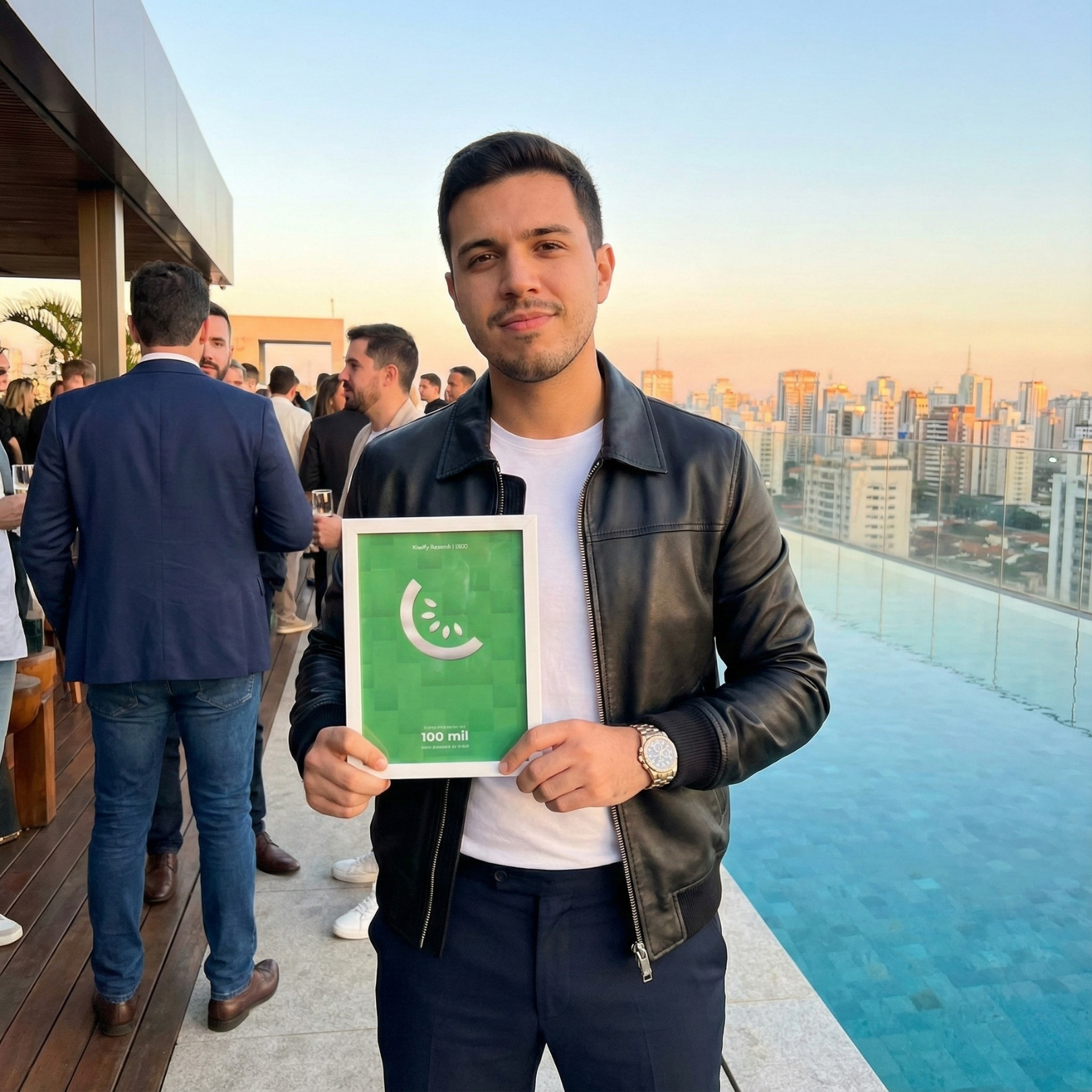 Lucas Rezende com placa de premiação